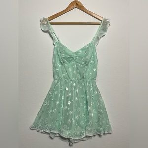 Lucy in the Sky - Jane floral chiffon romper in Mint Green